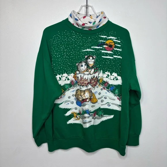 Vintage Nutcracker Cat Christmas Sweatshirt Green XL - Picture 4 of 10